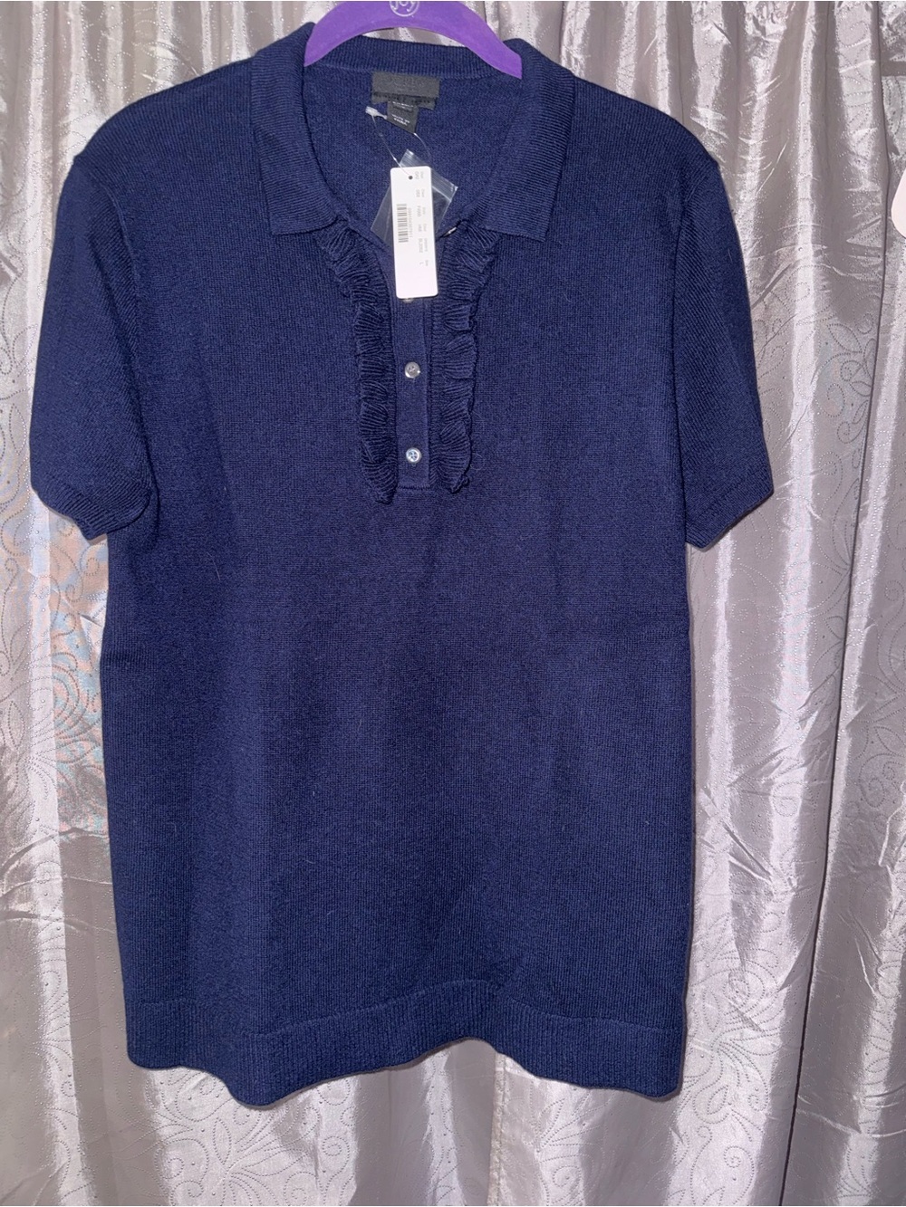 J. Crew Navy Short-Sleeve Polo with Ruffle Placket - Kids
